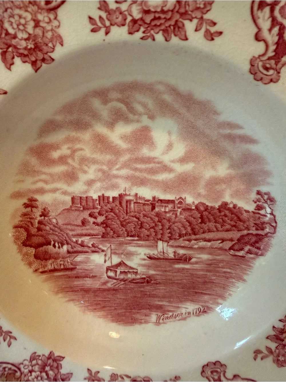 Johnson Bros Vintage Red Transferware Wide Soup Bowl Plate Wall Mismatched China